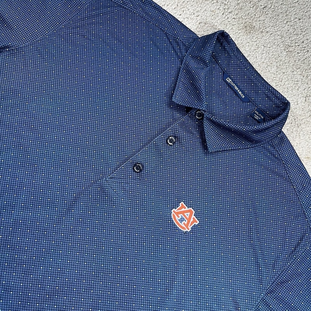 Auburn Tigers Shirt Mens 2XL Blue NCAA Football Golf Polo Cutter & Buck EUC